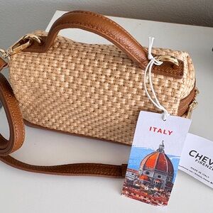Cheval Firenze Raffia and Leather Tan Woven Handbag! Gorgeous
